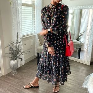 Banana Republic Floral Black Long Sleeve Dress Size 4